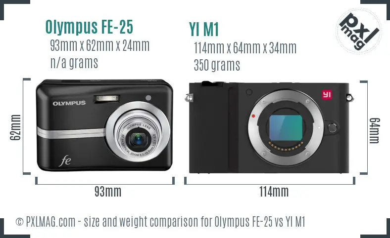 Olympus FE-25 vs YI M1 size comparison