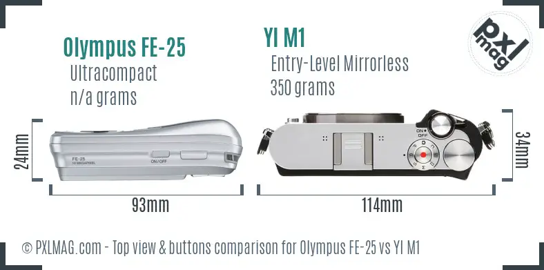 Olympus FE-25 vs YI M1 top view buttons comparison