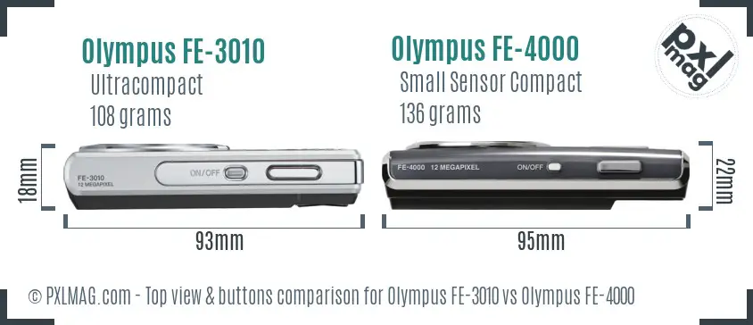 Olympus FE-3010 vs Olympus FE-4000 top view buttons comparison
