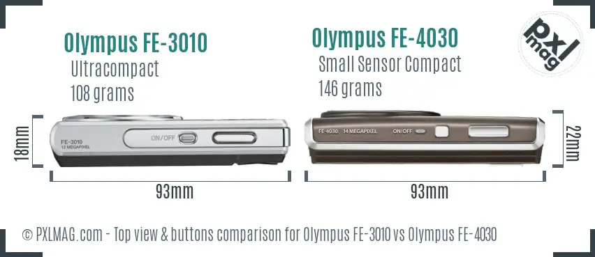 Olympus FE-3010 vs Olympus FE-4030 top view buttons comparison