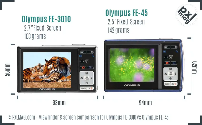 Olympus FE-3010 vs Olympus FE-45 Screen and Viewfinder comparison
