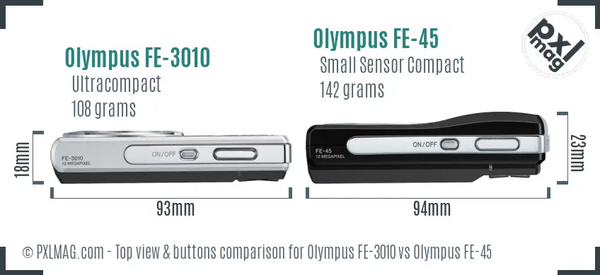 Olympus FE-3010 vs Olympus FE-45 top view buttons comparison