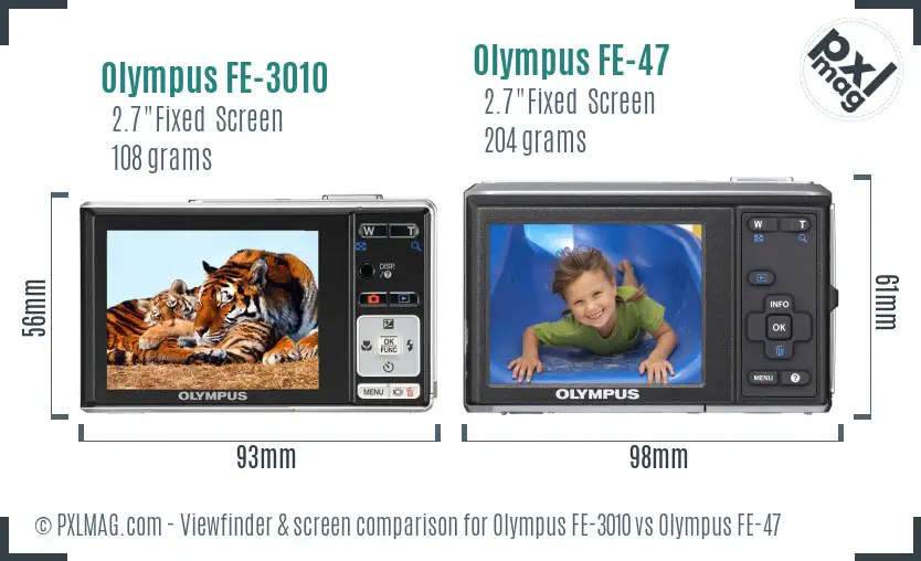 Olympus FE-3010 vs Olympus FE-47 Screen and Viewfinder comparison