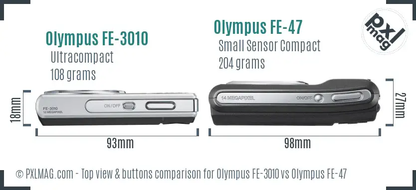 Olympus FE-3010 vs Olympus FE-47 top view buttons comparison
