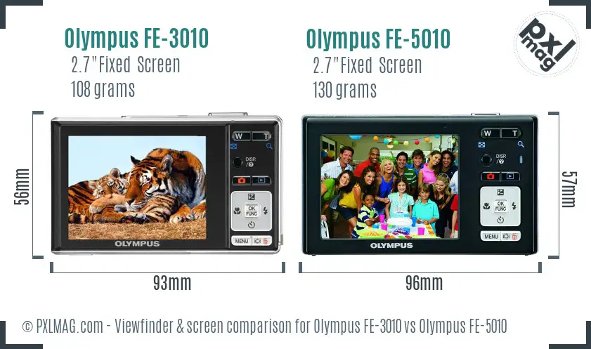 Olympus FE-3010 vs Olympus FE-5010 Screen and Viewfinder comparison