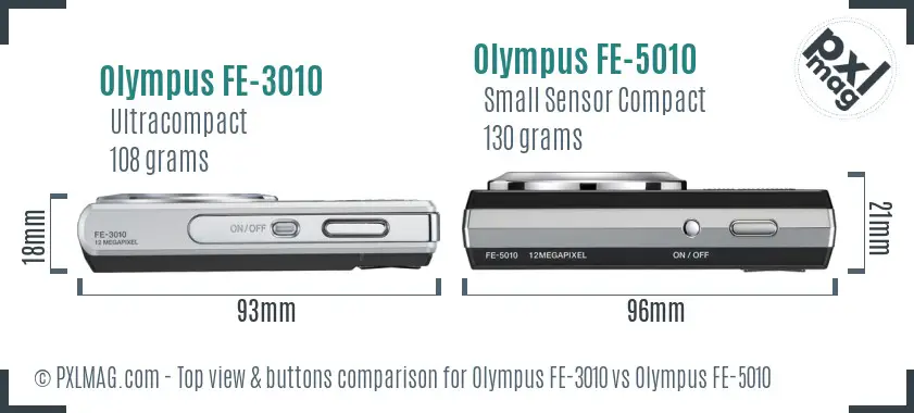 Olympus FE-3010 vs Olympus FE-5010 top view buttons comparison