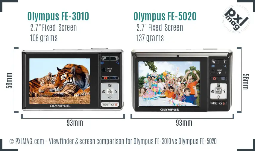 Olympus FE-3010 vs Olympus FE-5020 Screen and Viewfinder comparison