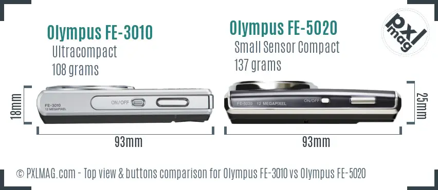 Olympus FE-3010 vs Olympus FE-5020 top view buttons comparison