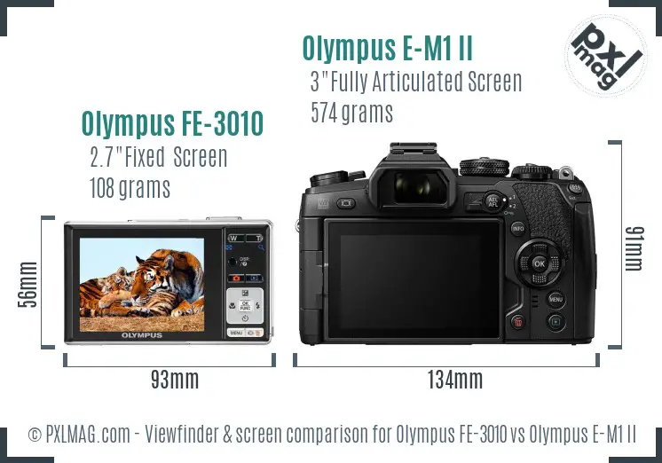 Olympus FE-3010 vs Olympus E-M1 II Screen and Viewfinder comparison