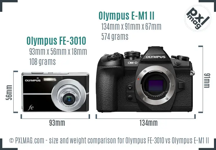 Olympus FE-3010 vs Olympus E-M1 II size comparison