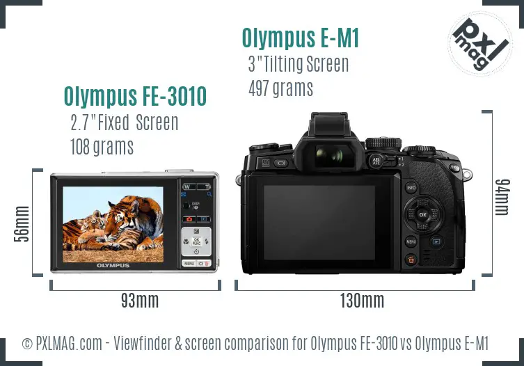 Olympus FE-3010 vs Olympus E-M1 Screen and Viewfinder comparison