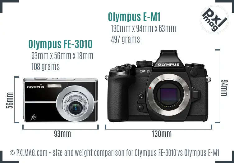 Olympus FE-3010 vs Olympus E-M1 size comparison