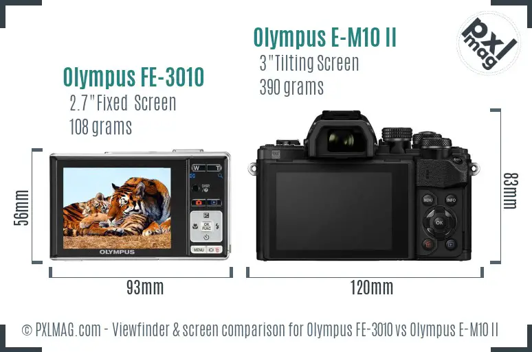 Olympus FE-3010 vs Olympus E-M10 II Screen and Viewfinder comparison