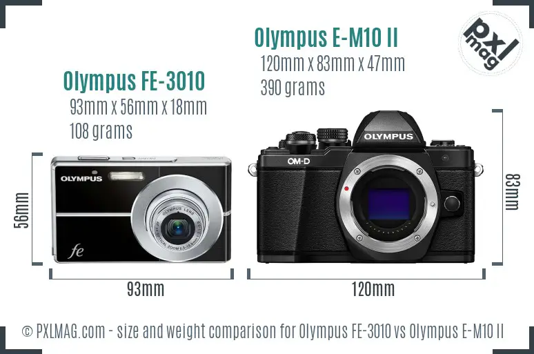 Olympus FE-3010 vs Olympus E-M10 II size comparison