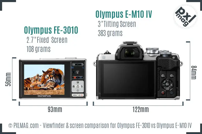 Olympus FE-3010 vs Olympus E-M10 IV Screen and Viewfinder comparison