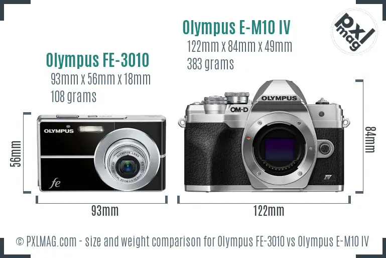 Olympus FE-3010 vs Olympus E-M10 IV size comparison