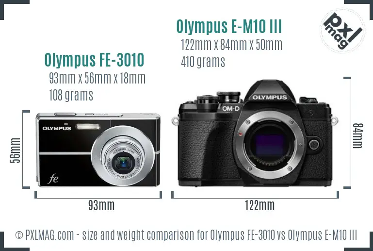 Olympus FE-3010 vs Olympus E-M10 III size comparison
