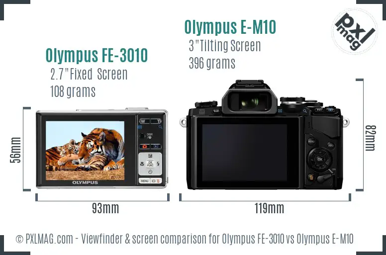 Olympus FE-3010 vs Olympus E-M10 Screen and Viewfinder comparison