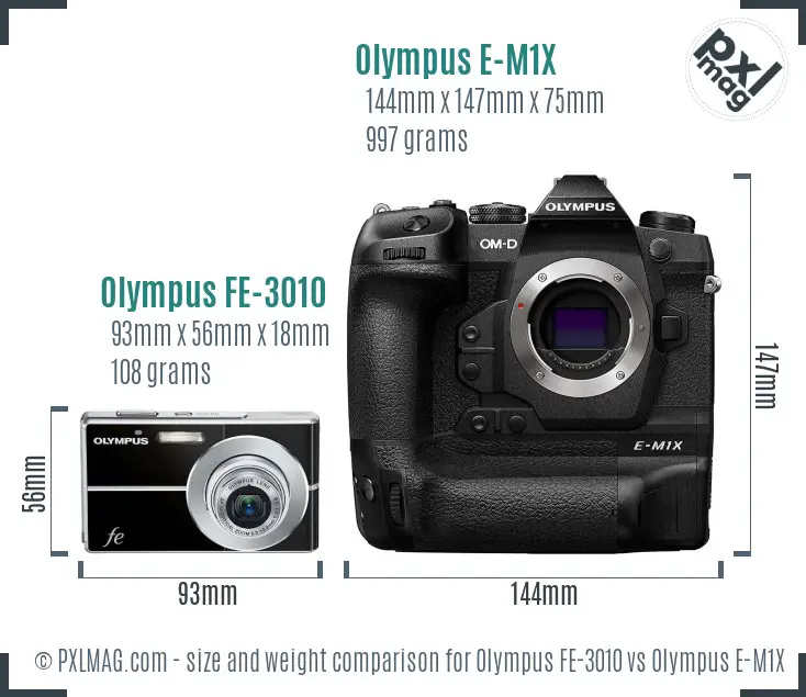 Olympus FE-3010 vs Olympus E-M1X size comparison