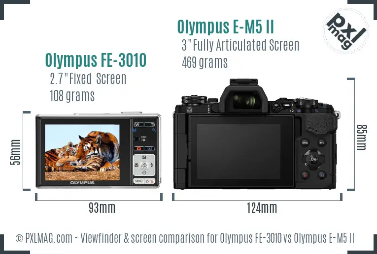 Olympus FE-3010 vs Olympus E-M5 II Screen and Viewfinder comparison