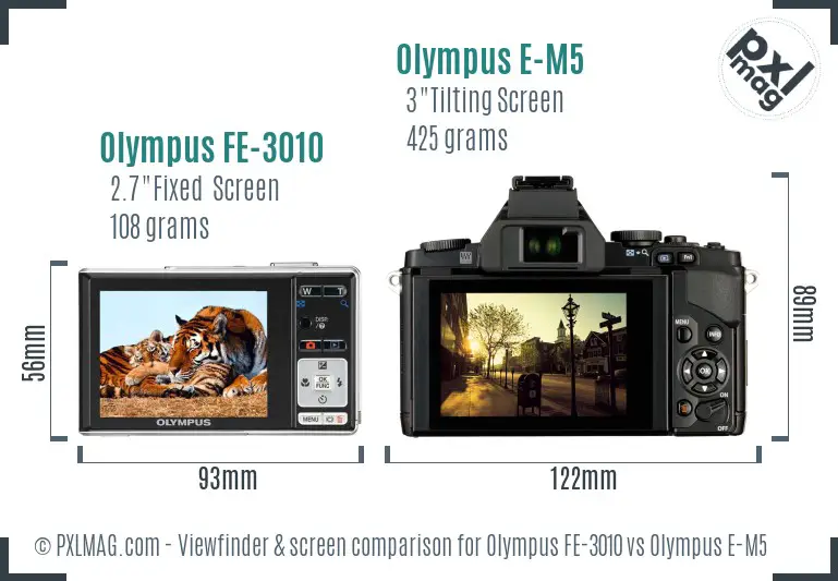 Olympus FE-3010 vs Olympus E-M5 Screen and Viewfinder comparison