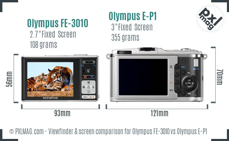 Olympus FE-3010 vs Olympus E-P1 Screen and Viewfinder comparison