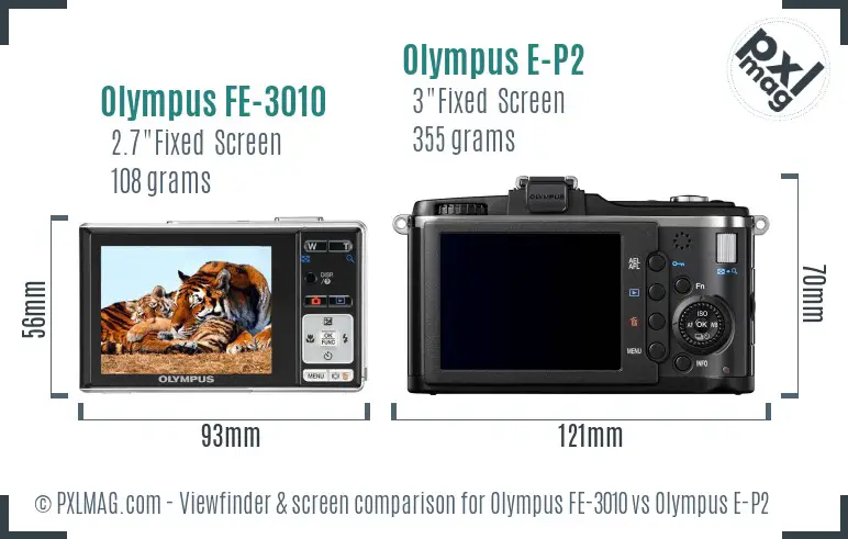 Olympus FE-3010 vs Olympus E-P2 Screen and Viewfinder comparison