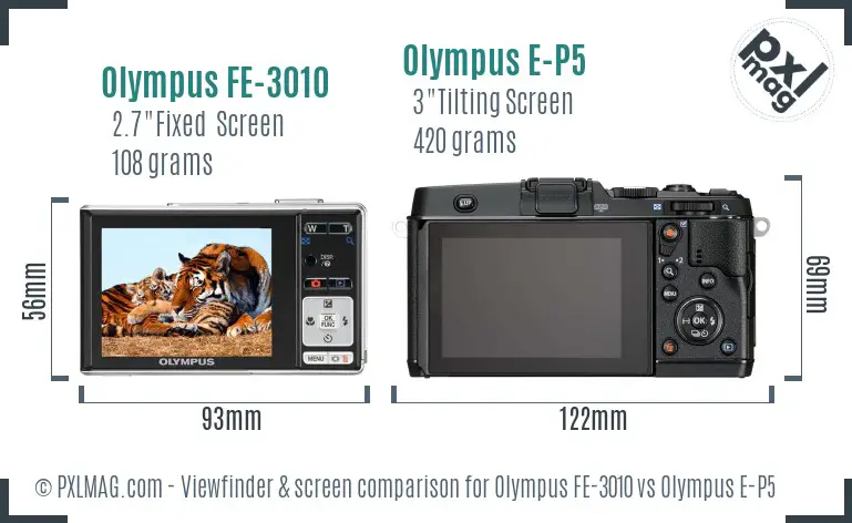 Olympus FE-3010 vs Olympus E-P5 Screen and Viewfinder comparison