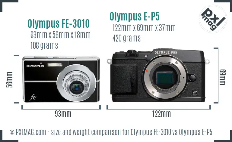 Olympus FE-3010 vs Olympus E-P5 size comparison