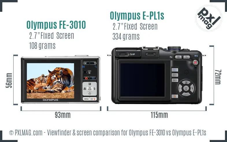 Olympus FE-3010 vs Olympus E-PL1s Screen and Viewfinder comparison