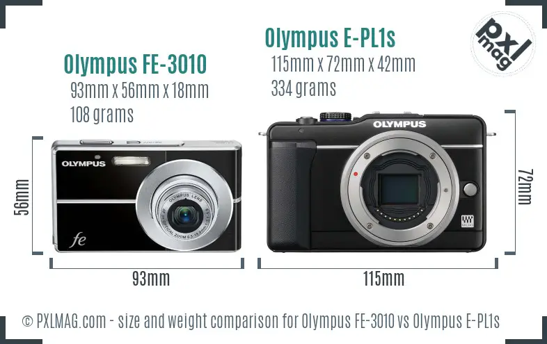 Olympus FE-3010 vs Olympus E-PL1s size comparison