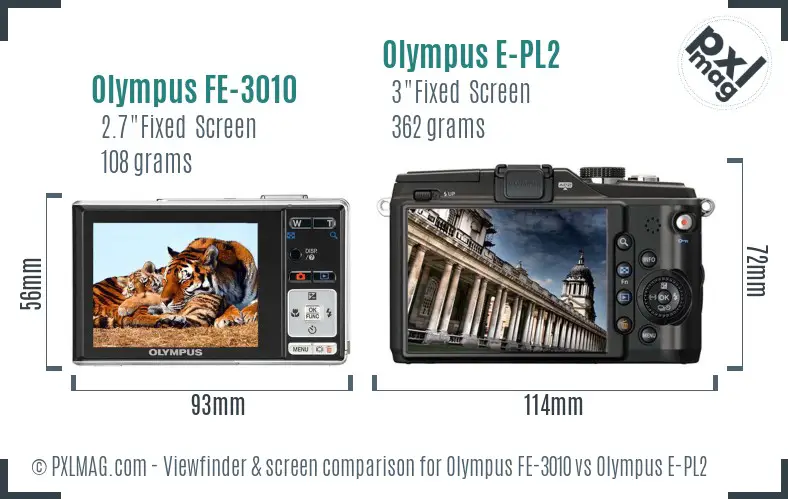Olympus FE-3010 vs Olympus E-PL2 Screen and Viewfinder comparison