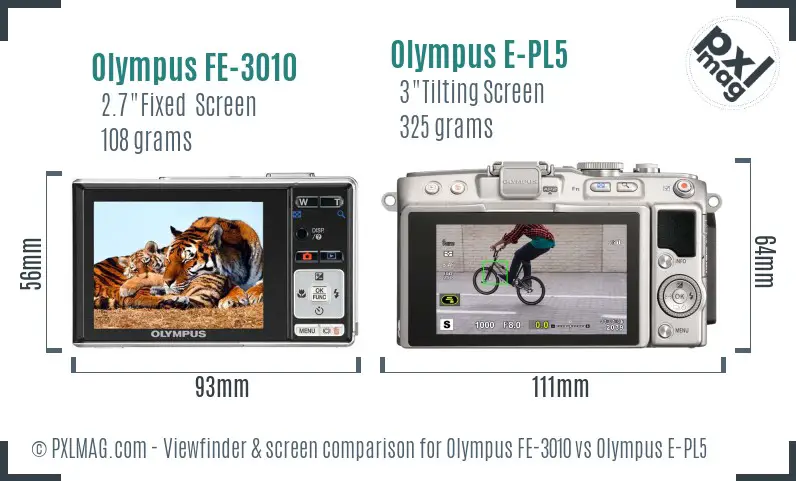 Olympus FE-3010 vs Olympus E-PL5 Screen and Viewfinder comparison