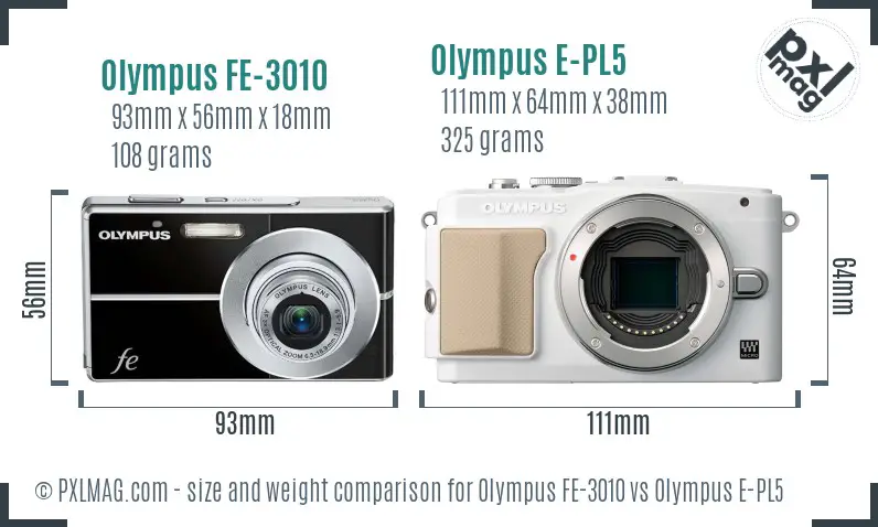 Olympus FE-3010 vs Olympus E-PL5 size comparison
