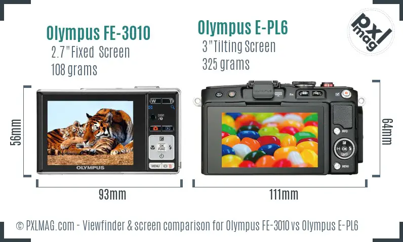 Olympus FE-3010 vs Olympus E-PL6 Screen and Viewfinder comparison