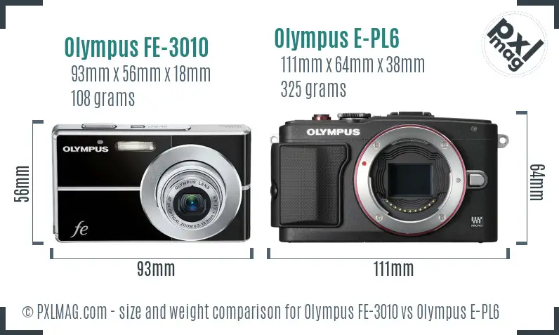 Olympus FE-3010 vs Olympus E-PL6 size comparison
