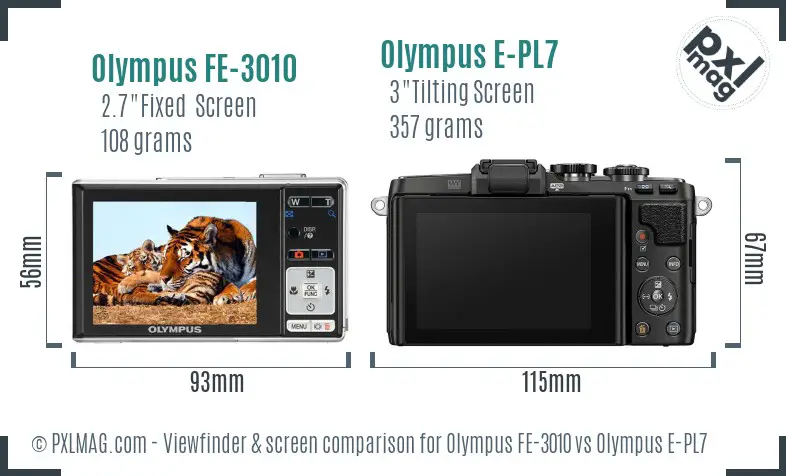 Olympus FE-3010 vs Olympus E-PL7 Screen and Viewfinder comparison