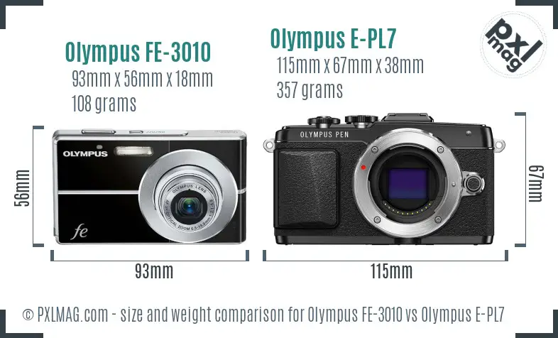 Olympus FE-3010 vs Olympus E-PL7 size comparison