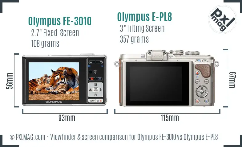 Olympus FE-3010 vs Olympus E-PL8 Screen and Viewfinder comparison