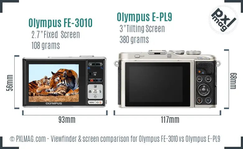 Olympus FE-3010 vs Olympus E-PL9 Screen and Viewfinder comparison