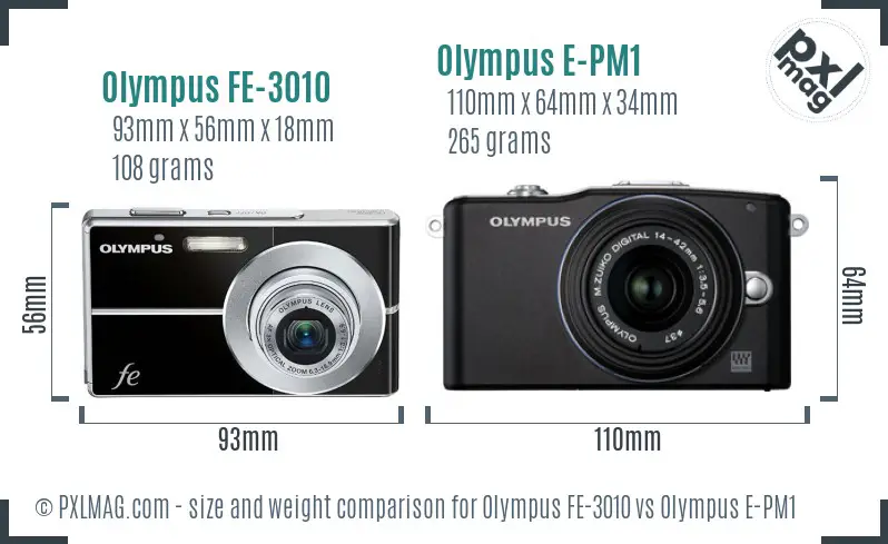 Olympus FE-3010 vs Olympus E-PM1 size comparison