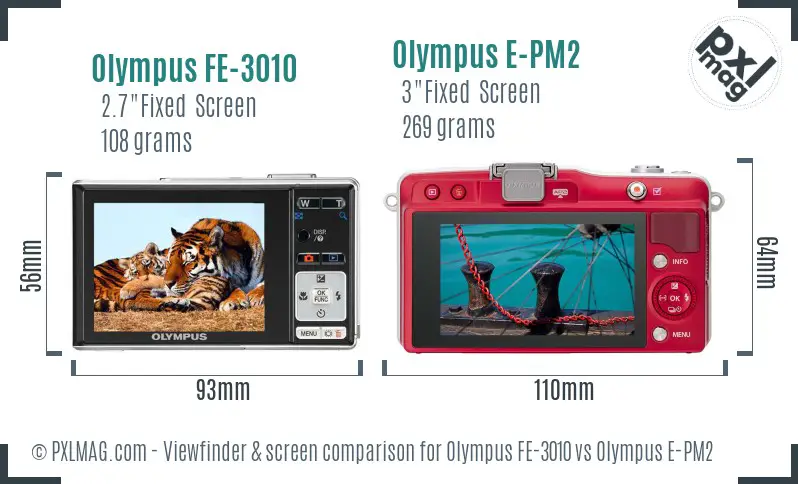 Olympus FE-3010 vs Olympus E-PM2 Screen and Viewfinder comparison