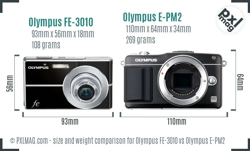 Olympus FE-3010 vs Olympus E-PM2 size comparison