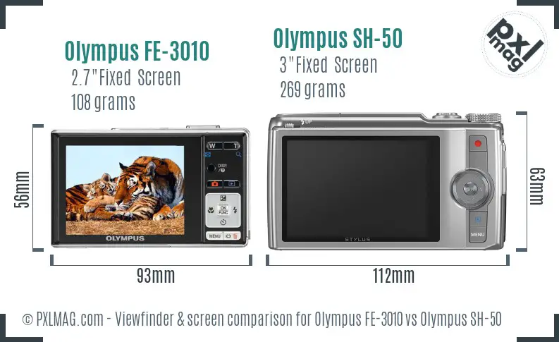 Olympus FE-3010 vs Olympus SH-50 Screen and Viewfinder comparison