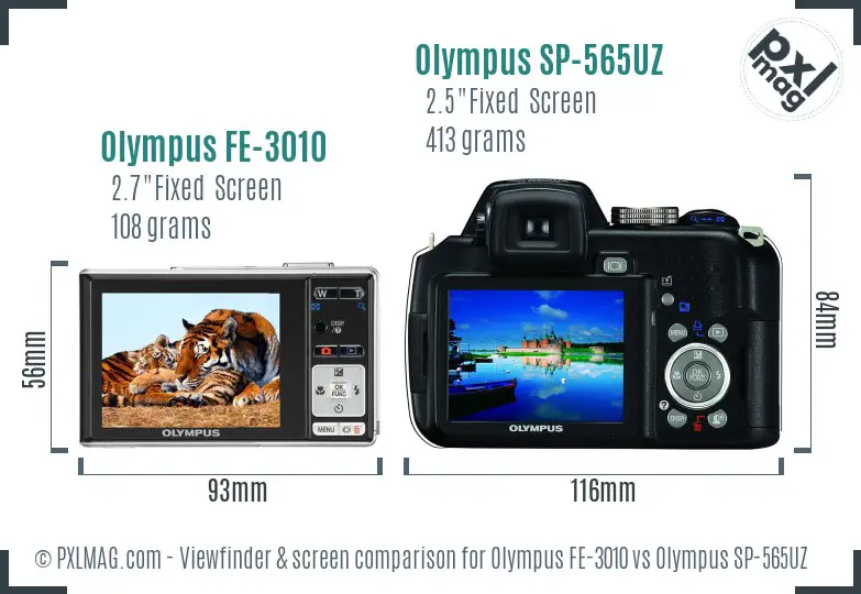 Olympus FE-3010 vs Olympus SP-565UZ Screen and Viewfinder comparison