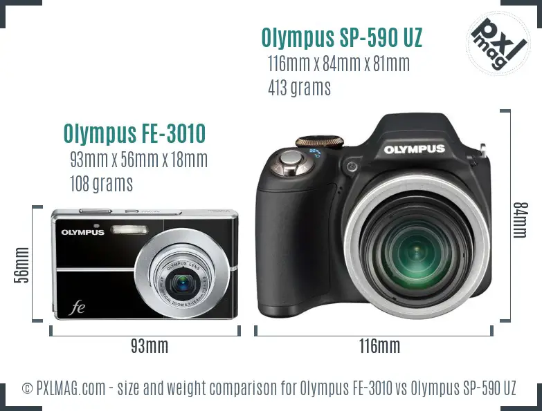 Olympus FE-3010 vs Olympus SP-590 UZ size comparison