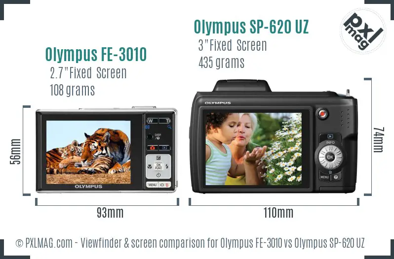Olympus FE-3010 vs Olympus SP-620 UZ Screen and Viewfinder comparison