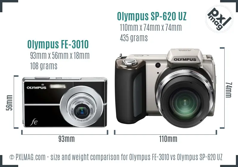 Olympus FE-3010 vs Olympus SP-620 UZ size comparison