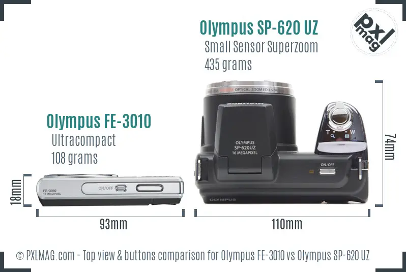 Olympus FE-3010 vs Olympus SP-620 UZ top view buttons comparison