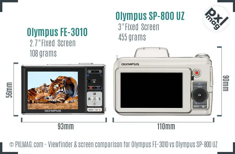 Olympus FE-3010 vs Olympus SP-800 UZ Screen and Viewfinder comparison